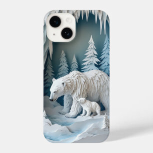 Winterliche Papierkunstszene mit Eisbären iPhone 14 Hülle