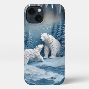 Winterliche Papierkunstszene mit Eisbären iPhone 13 Hülle