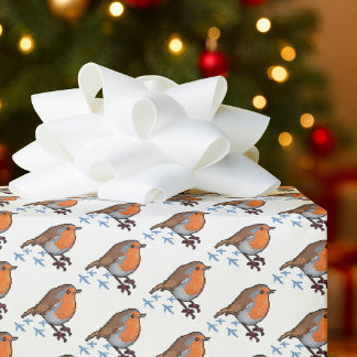 Winterliche Robin-Szene, geschäftiges festliches W Geschenkpapier
