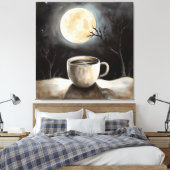 Winterliche Ruhe mit Kaffee und Mond. Leinwanddruck (Insitu (Schlafzimmer))
