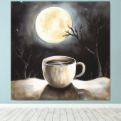 Winterliche Ruhe mit Kaffee und Mond. Leinwanddruck (Insitu (Holzboden))