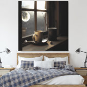 Winterliche Ruhe mit Kaffee und Mond. Leinwanddruck (Insitu (Schlafzimmer))
