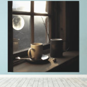 Winterliche Ruhe mit Kaffee und Mond. Leinwanddruck (Insitu (Holzboden))