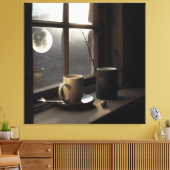 Winterliche Ruhe mit Kaffee und Mond. Leinwanddruck (Insitu (Wohnzimmer))