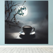 Winterliche Ruhe mit Kaffee und Mond. Leinwanddruck (Insitu (Holzboden))