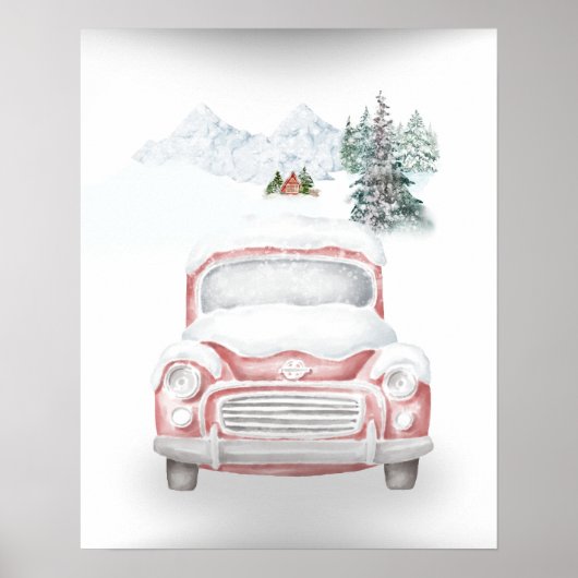 Winterliche Ruhe: Schneebergwelt mit Auto Poster (Vorne)