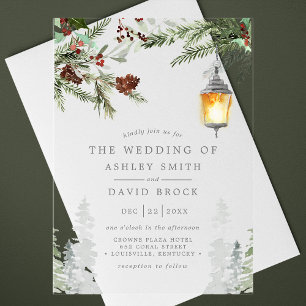 Winterliche rustikale Kiefern Botanische Laternen  Acryleinladungen