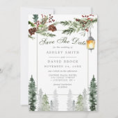 Winterliche rustikale Kiefern Laterne Save-The-Dat Save The Date (Vorderseite)