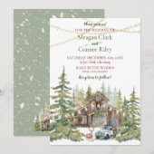 Winterliche rustikale Scheune im Wald Hochzeitsein Einladung (Vorne/Hinten)