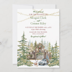 Winterliche rustikale Scheune im Wald Hochzeitsein Einladung