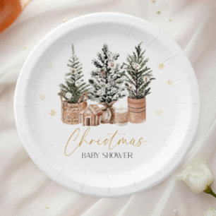 Winterliche Rustikale Weihnachtsbäume Baby Shower Pappteller