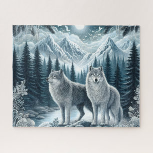 Winterliche Schneebebirgswölfe Puzzle