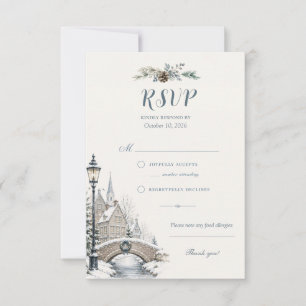 Winterliche Schneebrücke Malerisches Dorf Vintage- RSVP Karte