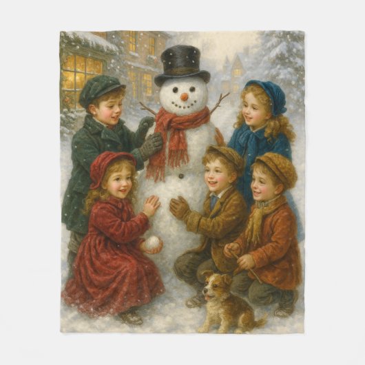 Winterliche Schneemann-Szene Fleece-Decke – Kusche Fleecedecke (Vorderseite)