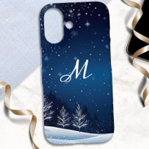 Winterliche Schneeszene mit blauem Monogramm