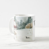 Winterliche Seelandschaft Frohe Botschaft und Freu Kaffeetasse (Vorderseite Links)