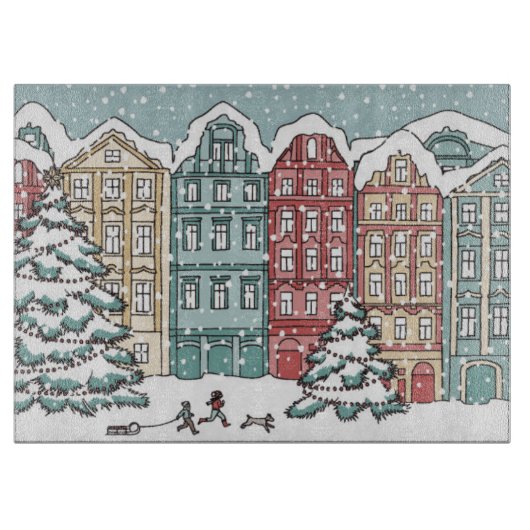 Winterliche Stadtszene Schneidebrett (Vorderseite)