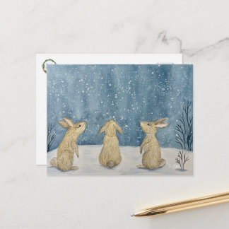 Winterliche Sternengucker-Häschen-Postkarte Postkarte