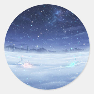 Winterliche Sternennacht-Rundsticker Runder Aufkleber