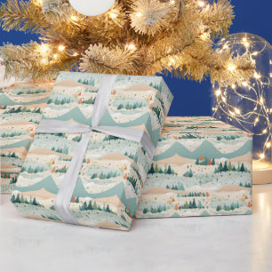 Winterliche Szene Bäume Berge Schnee Geschenkpapier