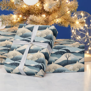 Winterliche Szene Bäume Berge Schnee Geschenkpapier