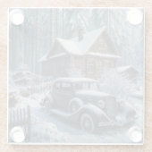 Winterliche Szene einer verschneiten Hütte im Wald Glasuntersetzer (Rückseite)