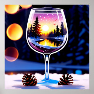 Winterliche Szene im Weinglas für gemütliche Dekor Poster