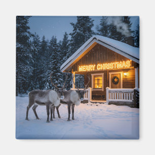 Winterliche Szene mit einem leuchtenden Frohe Weih Magnet