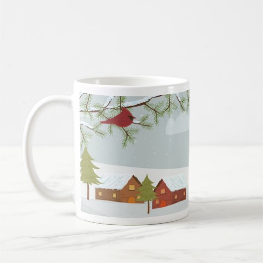 Winterliche Szene mit roter Vogeltasse Kaffeetasse (Links)