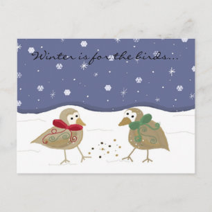 Winterliche Szene mit zwei kleinen Vögeln Postkarte