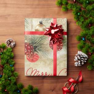 Winterliche Vintage-Weihnachtskugeln aus rotem Gla Geschenkpapier