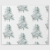 Winterliche Wald Bäume & Hirsche Geschenkpapier (Flach)