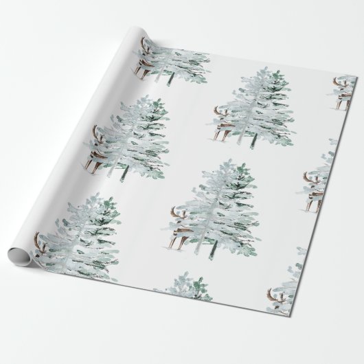 Winterliche Wald Bäume & Hirsche Geschenkpapier (Ungerollt)