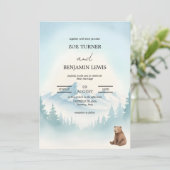 Winterliche Waldgebirgswasserfarben-Hochzeit Einladung (Stehend Vorderseite)