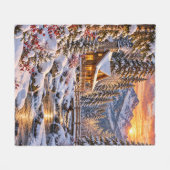 Winterliche Waldhütte Fleecedecke (Vorderseite (Horizontal))
