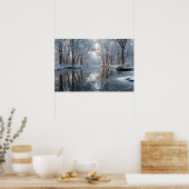 Winterliche Waldlandschaft mit einem ruhigen Fluss Poster (Küche)