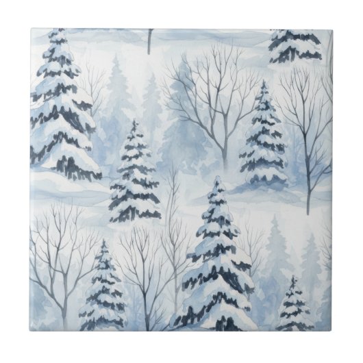 Winterliche Waldserenität – Schnee bedeckte Waldla Fliese (Vorderseite)