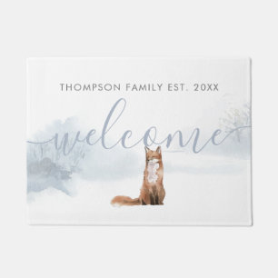Winterliche Waldszene Fuchs personalisierter Famil Fußmatte