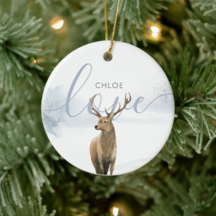 Winterliche Waldszene Hirsch Keramik Ornament