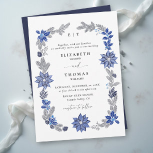 Winterliche Weihnacht-Navy-Blau-Botanische-Hochzei Einladung