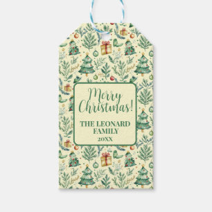 Winterliche Weihnachtsbäume, Geschenke und Ornamen Geschenkanhänger