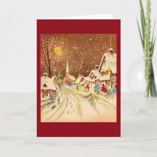 Winterliche Weihnachtsstadt mit Schnee Feiertagskarte