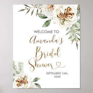 Winterliche weiße florale Willkommensgruß zur Hoch Poster
