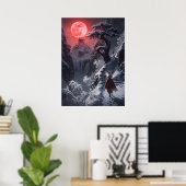 Winterliche Zen-Reise: Roter Mondtempel Poster (Heimbüro)