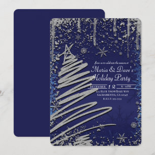 Winterlicher Blau- und Silber-Weihnachtsbaum-Urlau Einladung