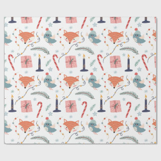 Winterlicher Fantasie-Fuchs- und Vogel-Feiertagsmu Geschenkpapier