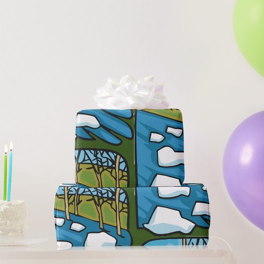 Winterlicher Fluss mit Eisschollen Geschenkpapier