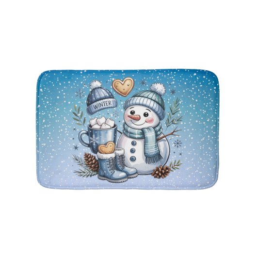 Winterlicher gemütlicher Schneemann Badematte (Vorderseite)