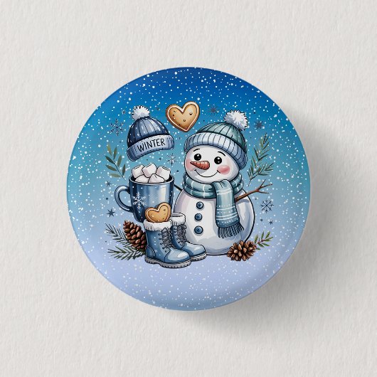 Winterlicher gemütlicher Schneemann Button (Vorderseite)