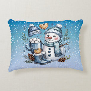 Winterlicher gemütlicher Schneemann Dekokissen